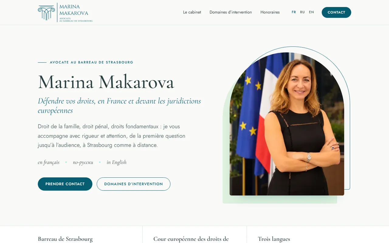 Page d'accueil du site de Marina Makarova, avocate